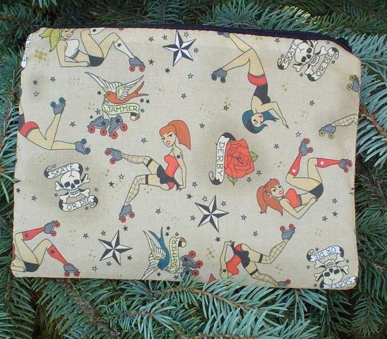 Retro Roller Derby Girls Scooter Zippered Bag