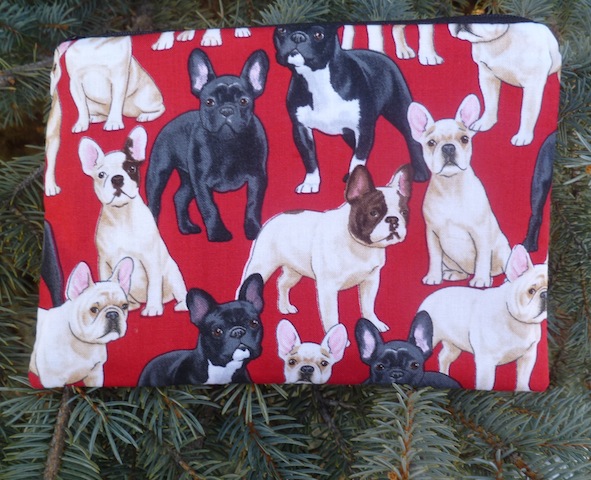 French Bulldogs on red zippered bag, The Scooter