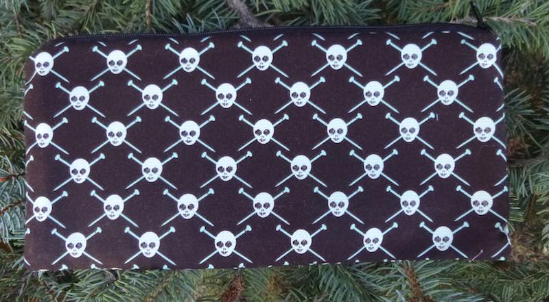 Knit Pirates in blue pouch for 8" knitting needles or reusable utensils, The Deep Sleek