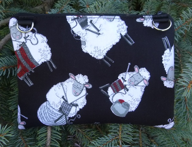 Knitting Sheep Morning Glory convertible clutch wristlet or shoulder bag