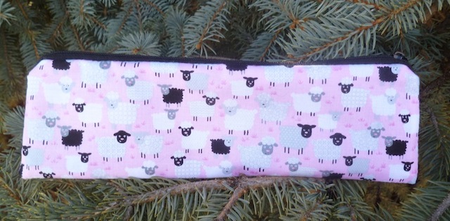 Little Sheep on Pink or Blue zippered pouch for knitting needles or crochet hooks, The Sleek