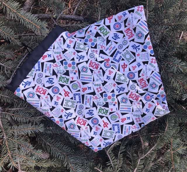 Mahjong Tiles on Black drawstring pouch for Mahjong Racks, The Racker