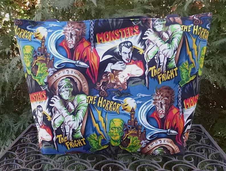 retro movie monsters vampire wolfman Frankenstein's monster large purse