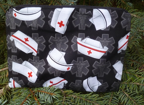 Nurses caps on black zippered bag, The Scooter