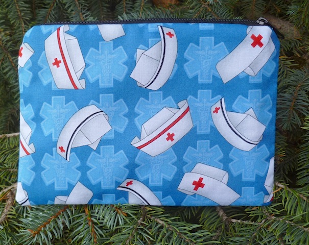 Nurses caps on blue zippered bag, The Scooter