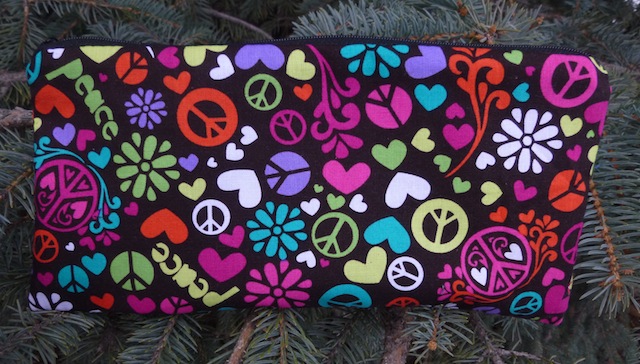 Peace Sign Swirl pouch for 8" knitting needles or case for reusable cutlery, The Deep Sleek