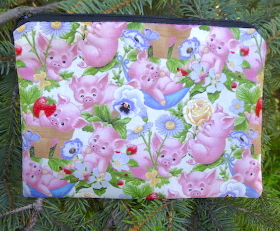 Piglet Play on White zippered bag, The Scooter
