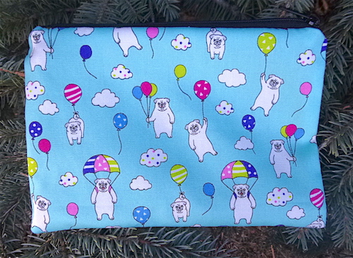 Pugs and Balloons zippered bag, The Scooter