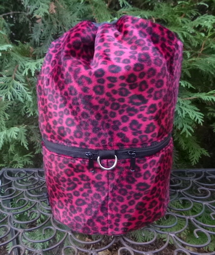 Red Leopard faux fur knitting project bag, large Kipster