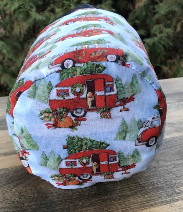 Christmas Camping SueBee Round Drawstring Bag