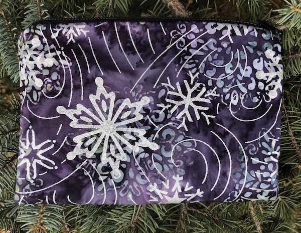 Silver Snowflakes on purple zippered bag, The Scooter