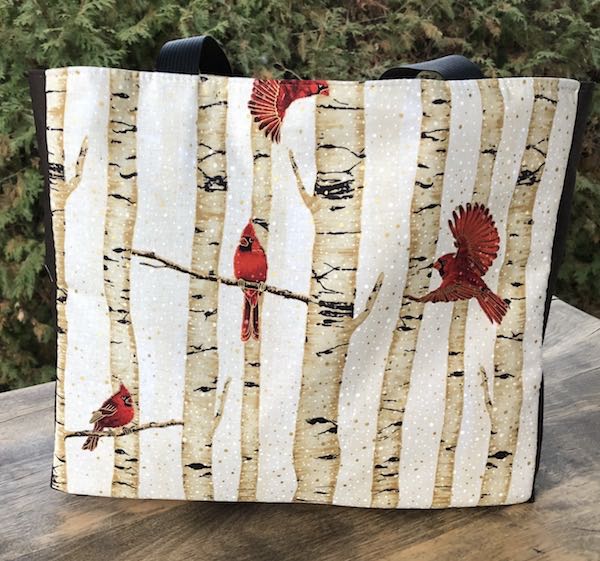 Cardinal Forest in Gold Medium Fleur Tote, wide