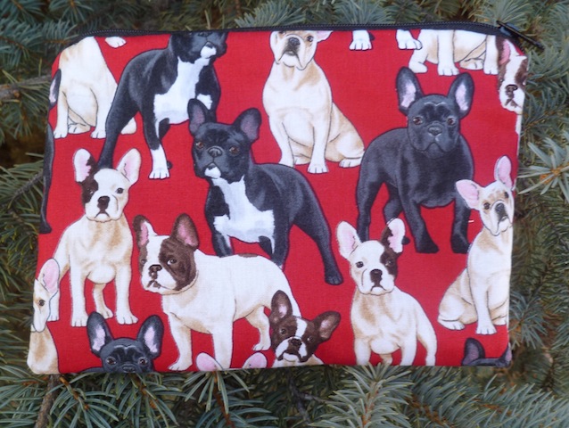 French Bulldogs on red zippered bag, The Scooter