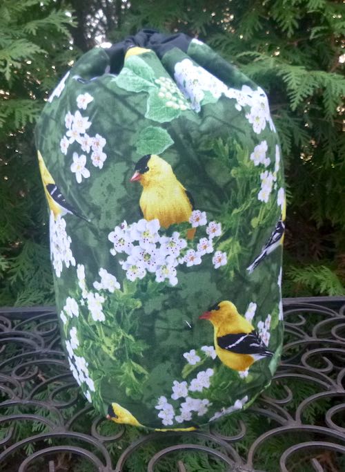 Goldfinches SueBee Round Drawstring Bag