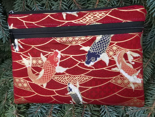 Koi and Scallops on red Morning Glory convertible clutch wristlet or shoulder bag