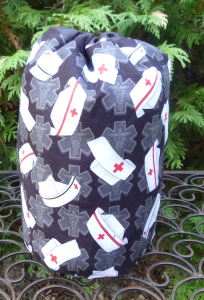 Nurses Caps on black SueBee Round Drawstring Bag