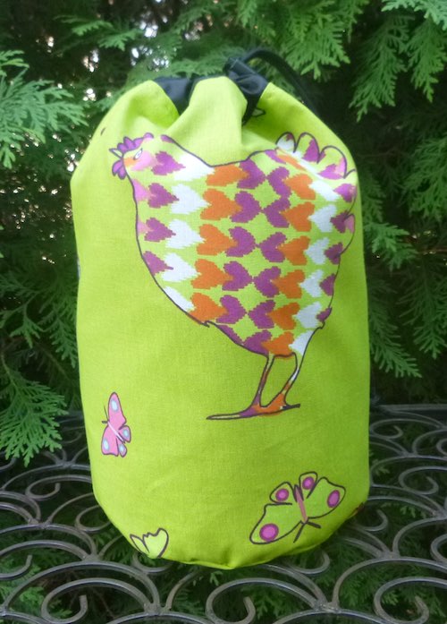 Patterned Chickens SueBee Round Drawstring Bag