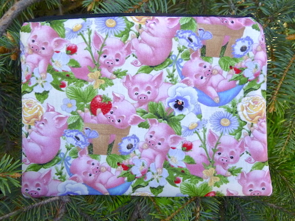 Piglet Play on White zippered bag, The Scooter